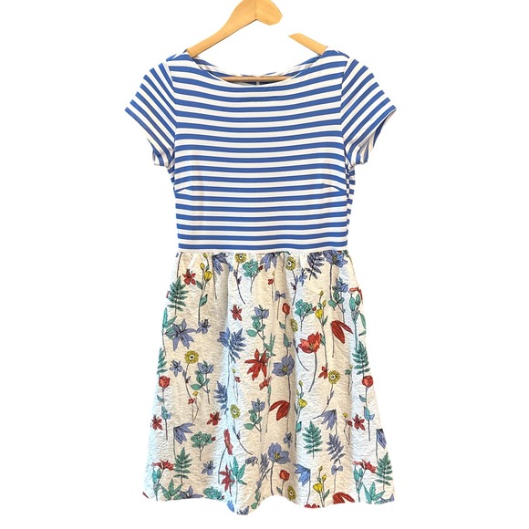 J. McLaughlin Striped Floral Dress Sz 2 Coastal Preppy Catalina Cloth Resortwear - Picture 1 of 5